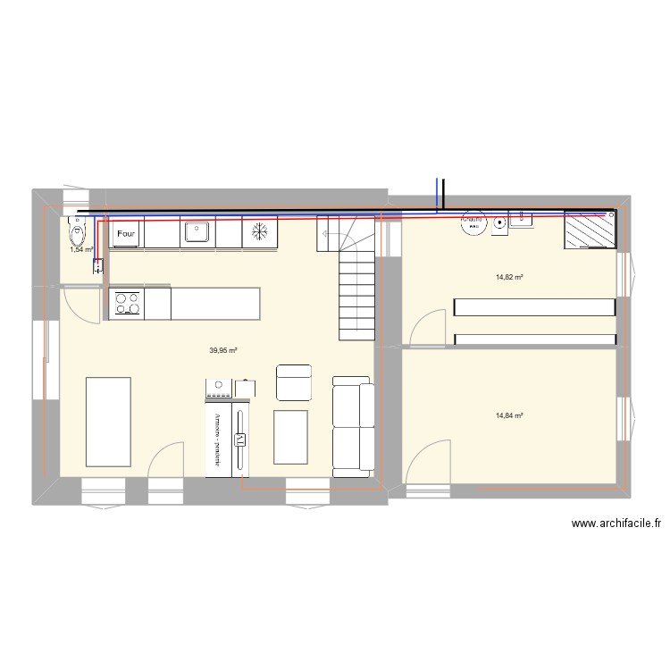 RDC maison. Plan de 4 pièces et 71 m2