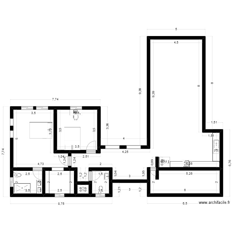 Amancay 1. Plan de 8 pièces et 125 m2