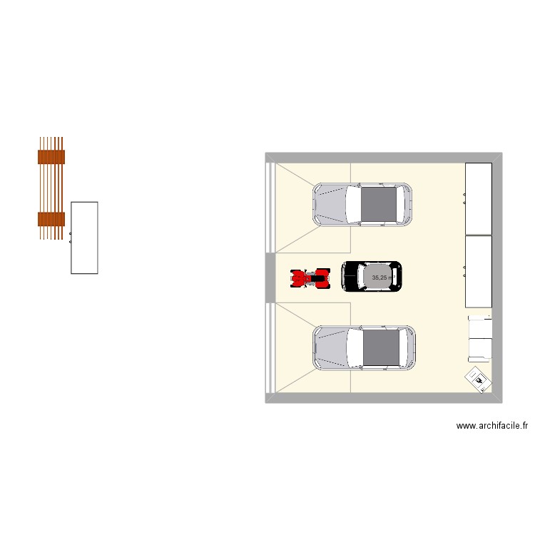 garage. Plan de 1 pièce et 35 m2