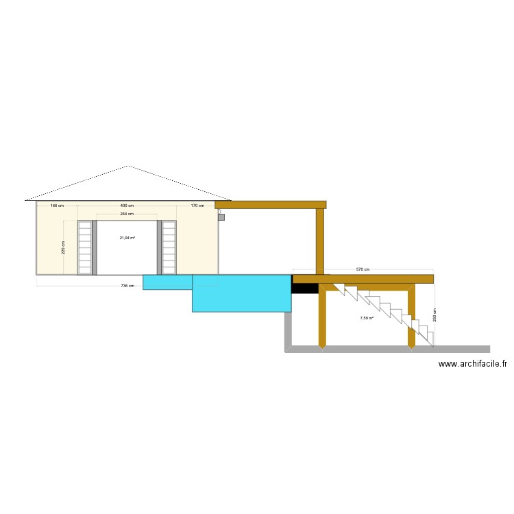 deck3. Plan de 2 pièces et 30 m2