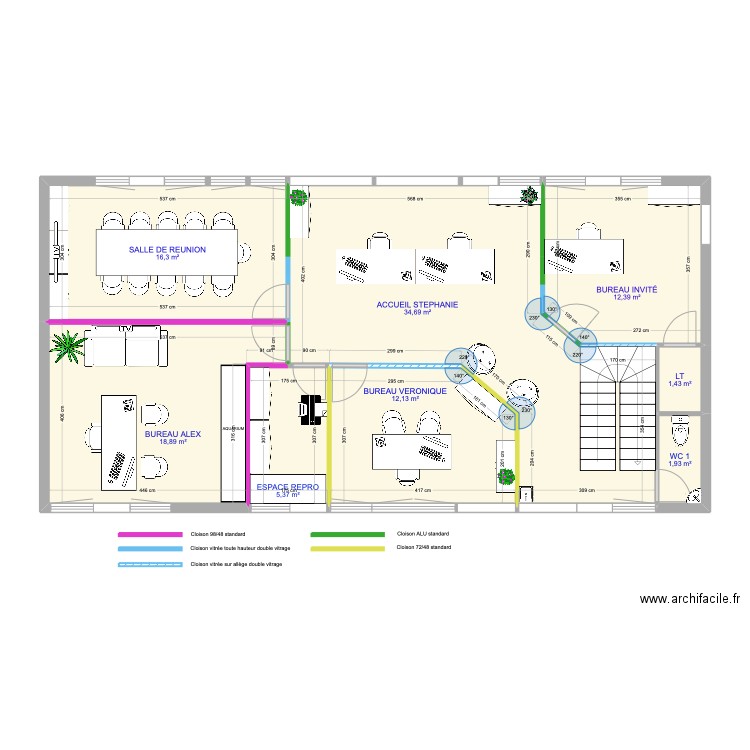 BUREAU 45 FC V5. Plan de 8 pièces et 103 m2