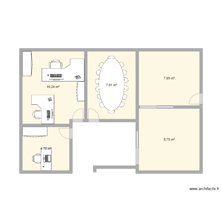 Bur. Chantepie. Plan de 5 pièces et 39 m2