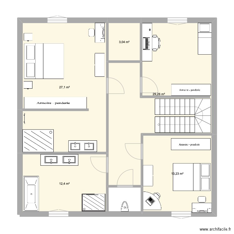 premier plan étage. Plan de 5 pièces et 85 m2