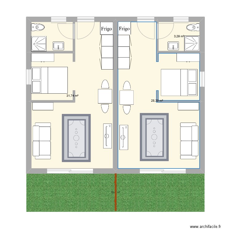 guichainville. Plan de 3 pièces et 63 m2