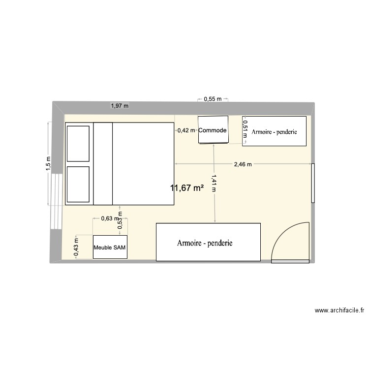 554 roumaguoua deuxième . Plan de 1 pièce et 12 m2