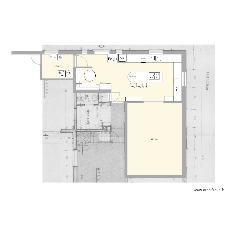 Cuisine Ijzerstraat 50. Plan de 3 pièces et 68 m2