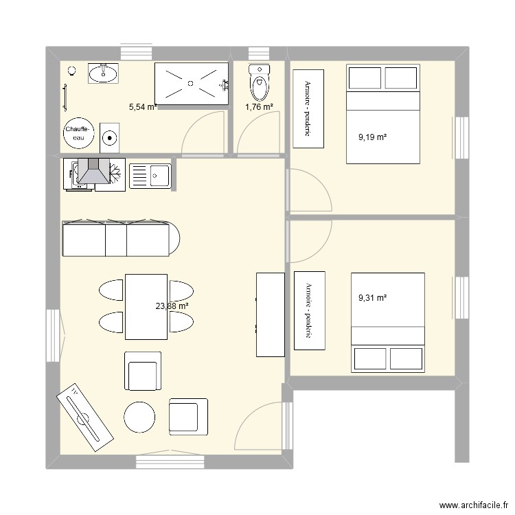 001. Plan de 5 pièces et 50 m2