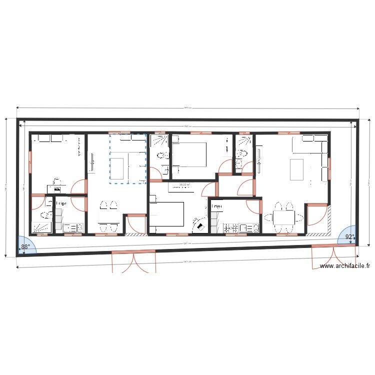 obambi plateau amenagement R.D.C 2. Plan de 14 pièces et 233 m2