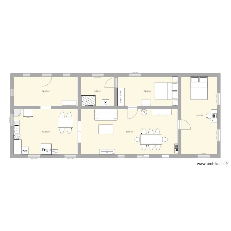 Maison plein pied 100m2. Plan de 6 pièces et 101 m2