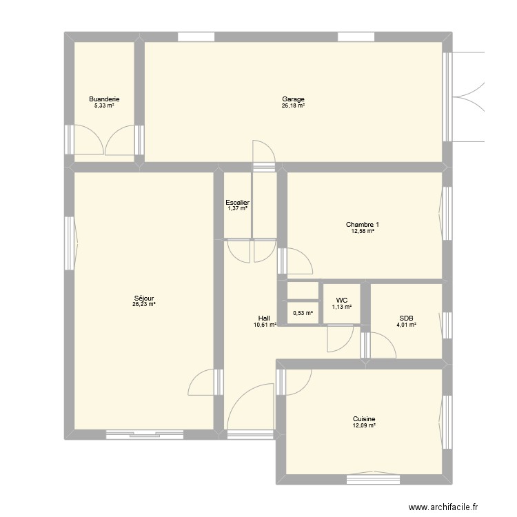 RDC Maison Caujac. Plan de 10 pièces et 100 m2