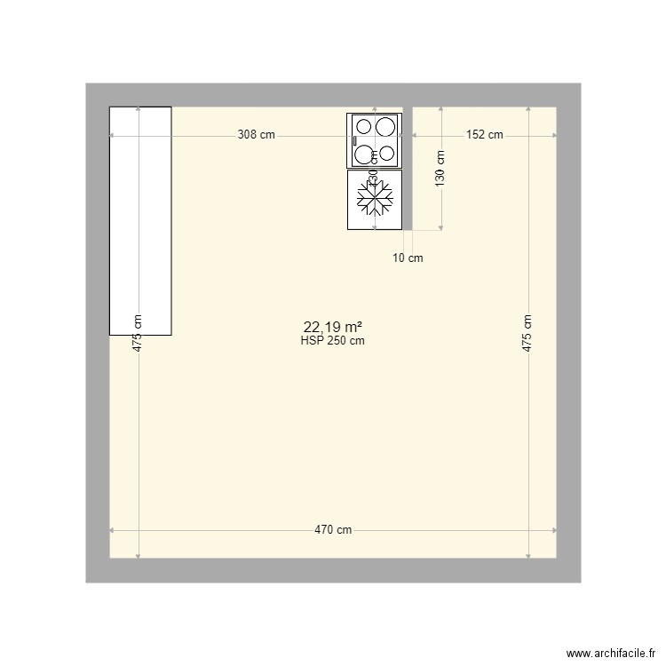 CUISINE AMERICAINE FLO. Plan de 1 pièce et 22 m2