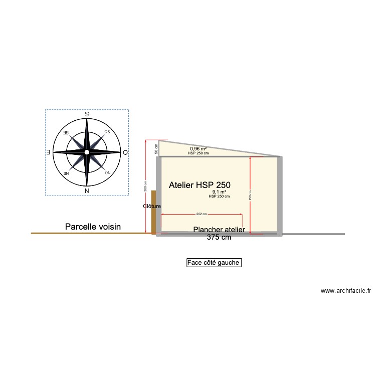 DP04 Plan de facade gauche Après travaux. Plan de 2 pièces et 10 m2