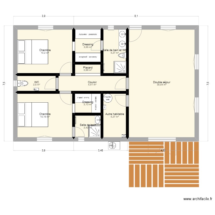 Maison 80m². Plan de 11 pièces et 75 m2