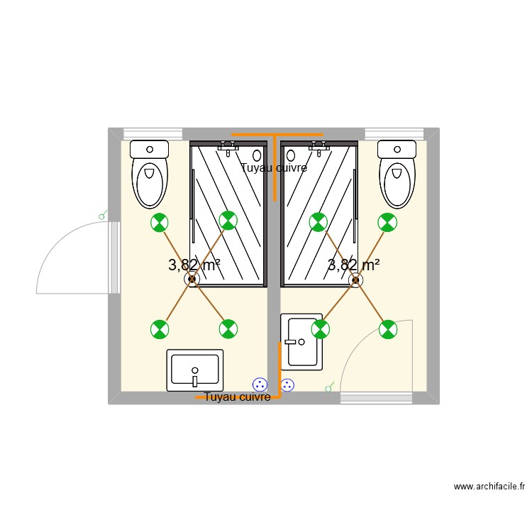 salle de bain alain. Plan de 2 pièces et 8 m2