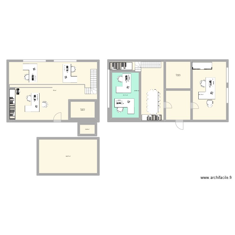 new bureau. Plan de 8 pièces et 261 m2