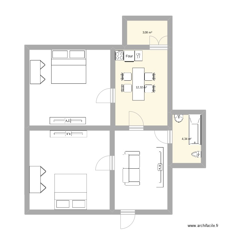 marcus 2323. Plan de 3 pièces et 20 m2