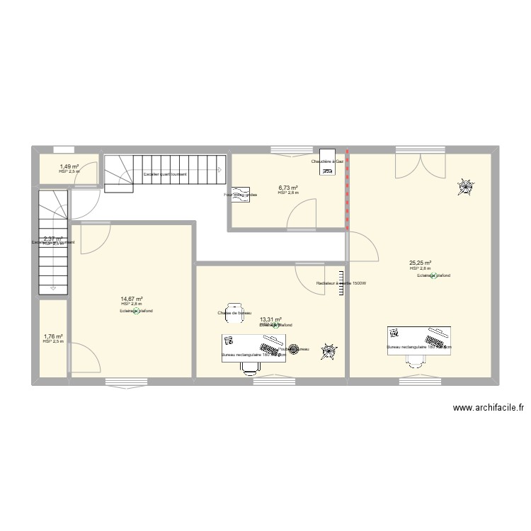 Jules Tricault. Plan de 7 pièces et 66 m2