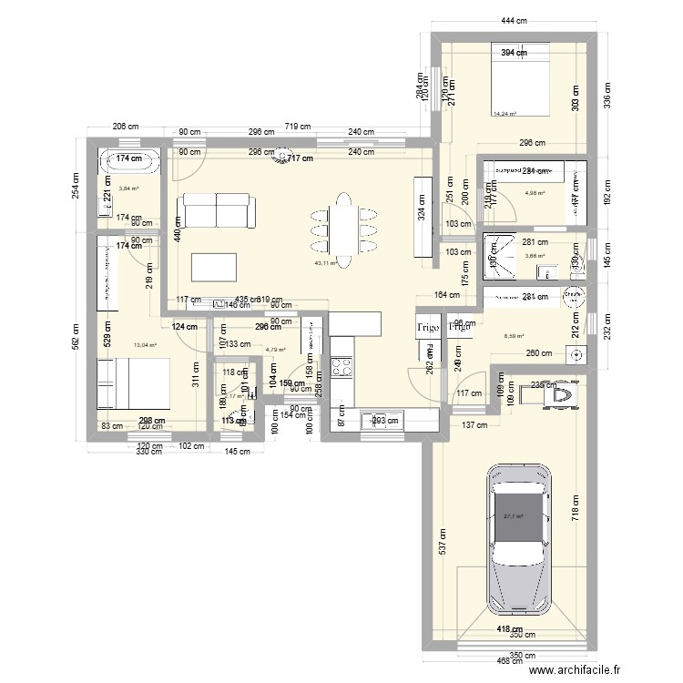 100 m2 avec 2 chambres + 25 m 2 garage . Plan de 10 pièces et 126 m2