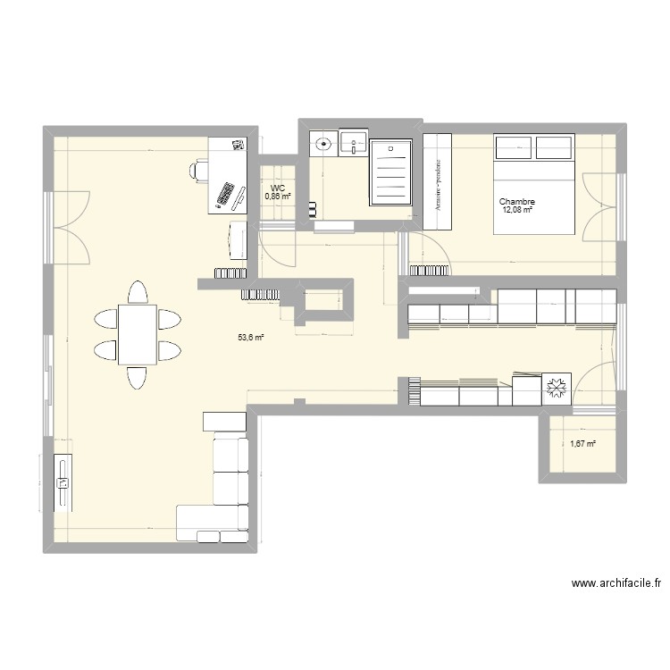 Appartement. Plan de 6 pièces et 73 m2