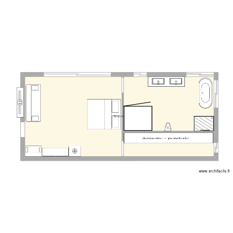 Chambre alvaro. Plan de 1 pièce et 52 m2