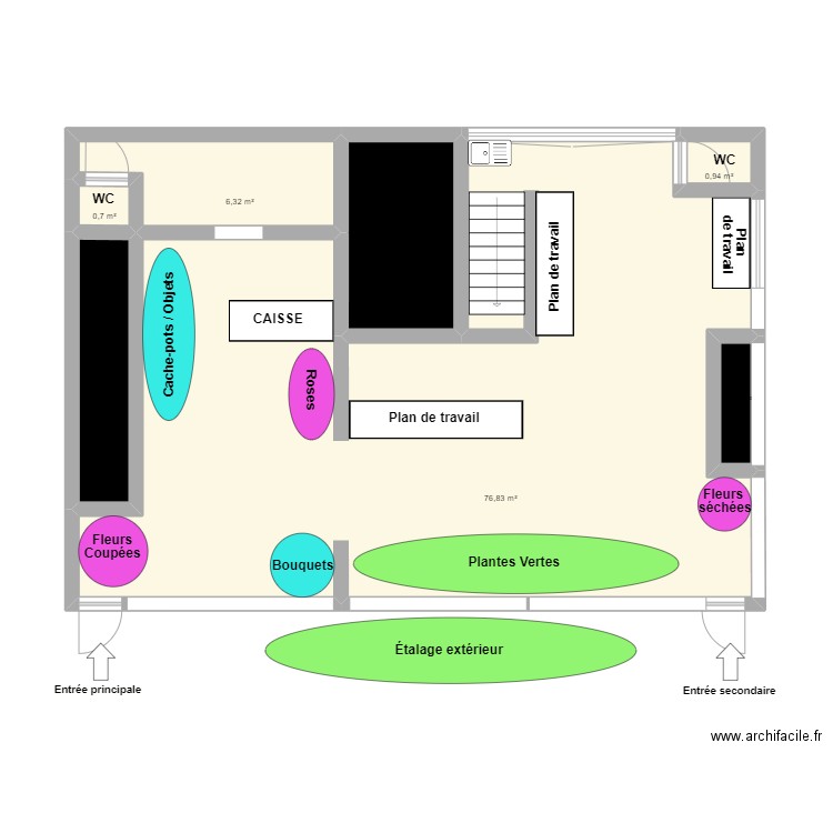 Plan boutique. Plan de 7 pièces et 98 m2