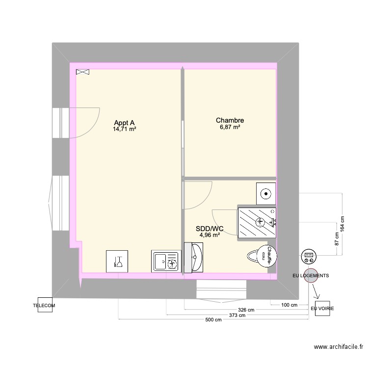 APPT A plomberie. Plan de 5 pièces et 28 m2