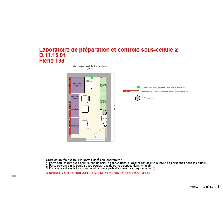 Fiche 138-labo preparation et contrôle des échantillons sous cellule 2 contrôle V2025-02-19. Plan de 1 pièce et 11 m2