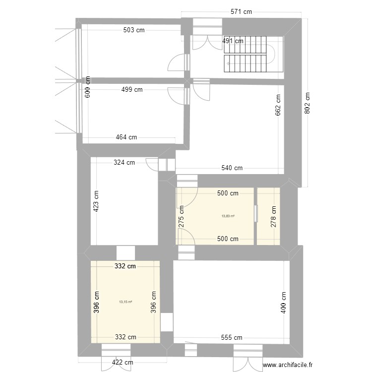 RDC. Plan de 2 pièces et 27 m2