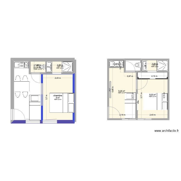 studio garage. Plan de 6 pièces et 32 m2