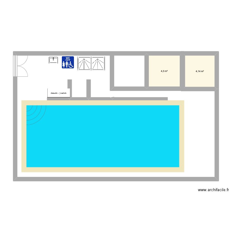 piscine. Plan de 2 pièces et 8 m2