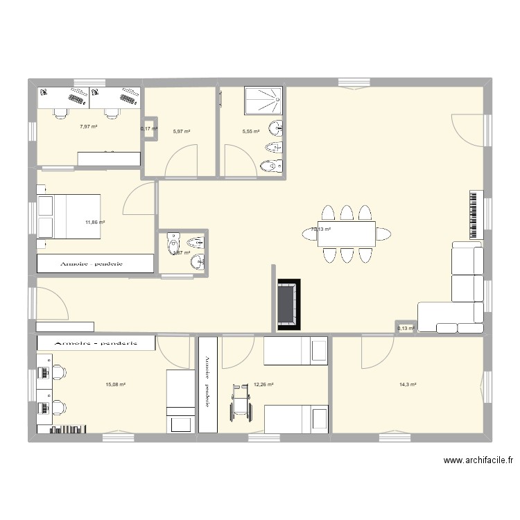 v02. Plan de 11 pièces et 145 m2