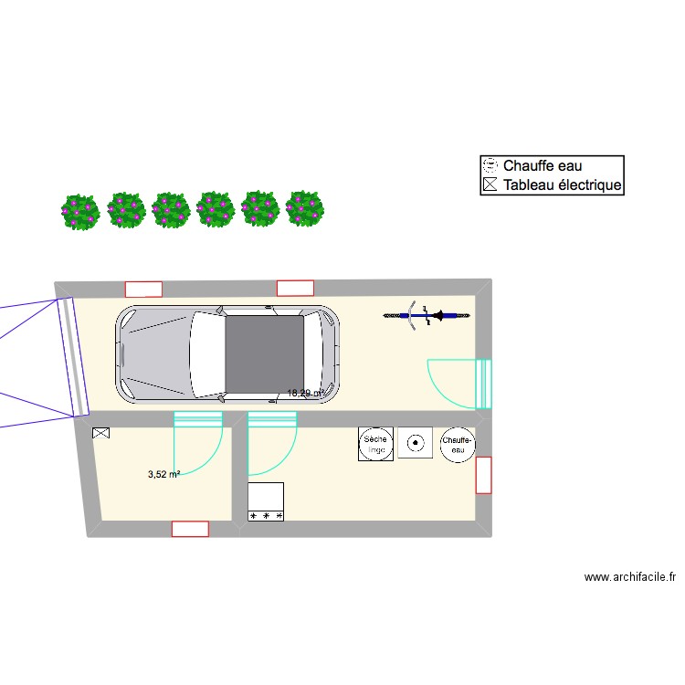 Garage centrons. Plan de 2 pièces et 22 m2