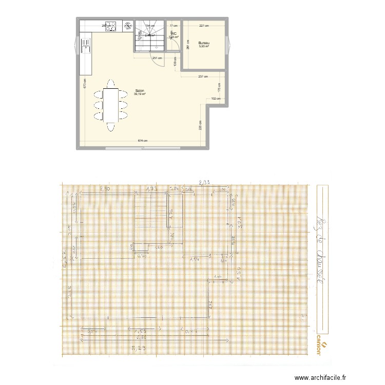 Ville d'Avray - RDC - Modification. Plan de 4 pièces et 49 m2