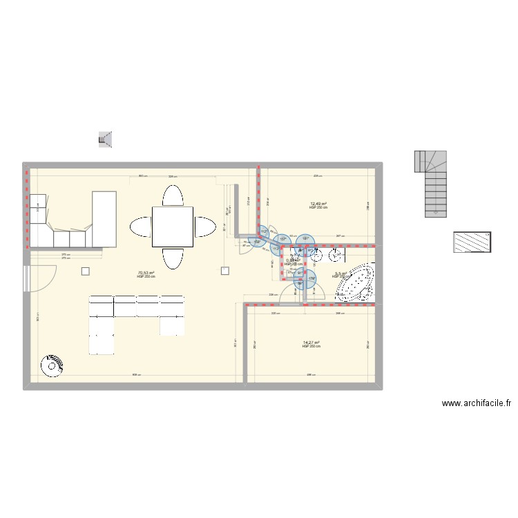 rez de chaussé. Plan de 5 pièces et 104 m2