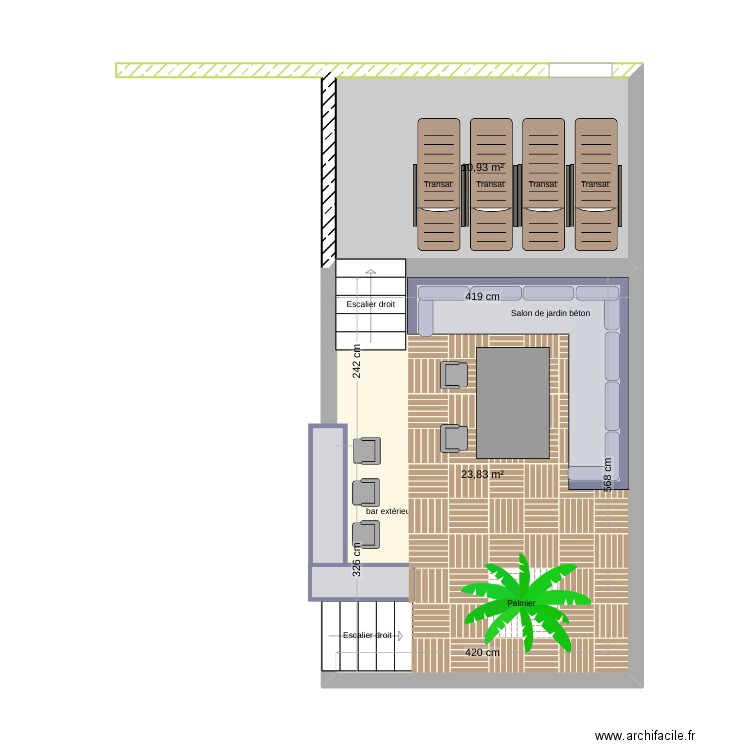 cabanon exterieur. Plan de 2 pièces et 35 m2