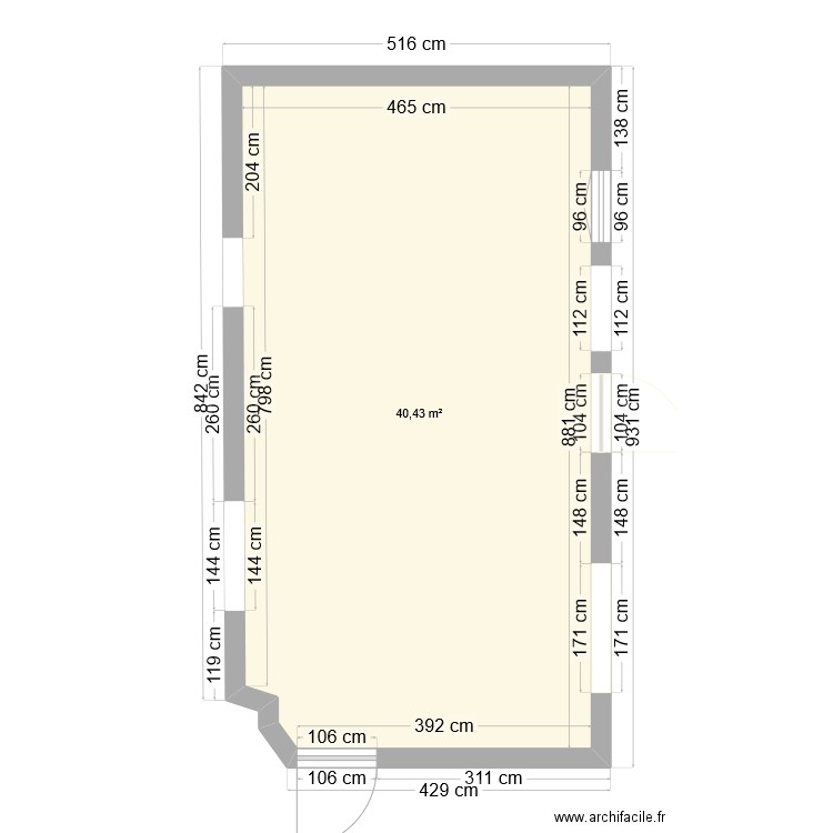 Plan de l'espéré futur café associatif. Plan de 1 pièce et 40 m2