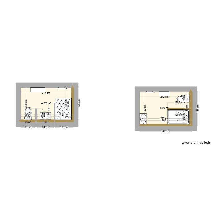 SdB. Plan de 4 pièces et 10 m2