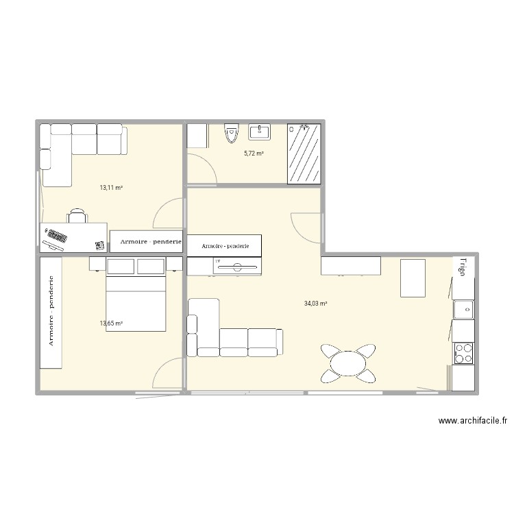 Monastère. Plan de 4 pièces et 67 m2