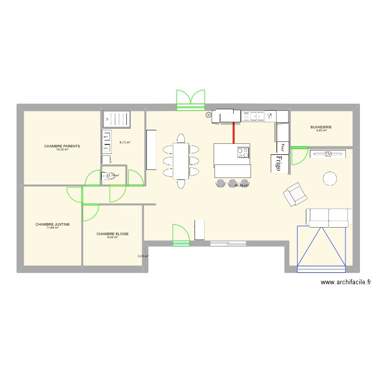 MAISON 1. Plan de 8 pièces et 117 m2