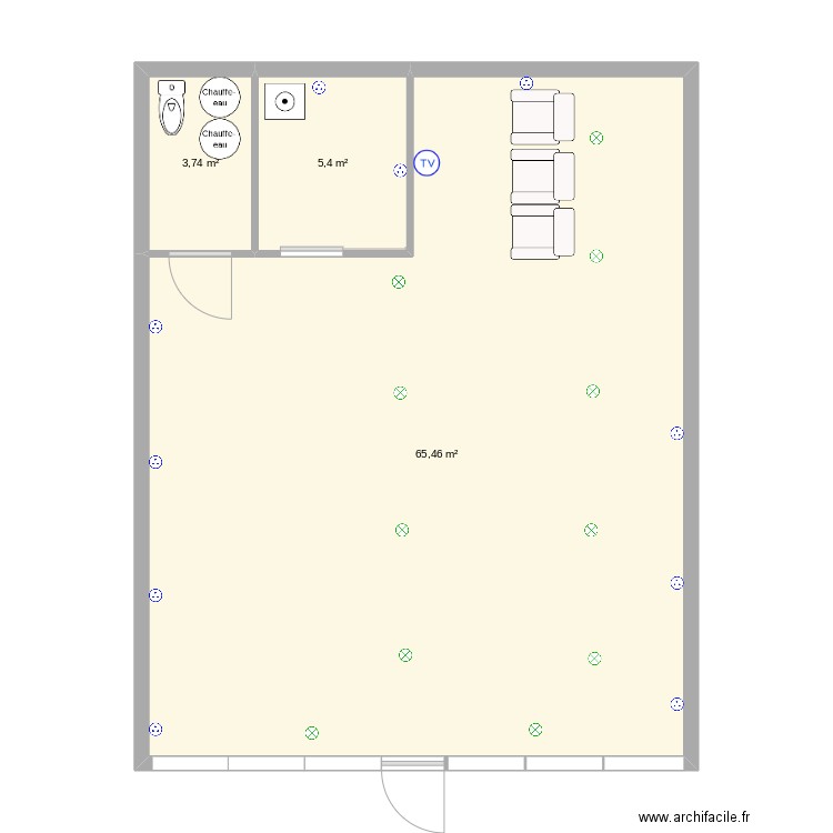 salon de coiffure. Plan de 3 pièces et 75 m2