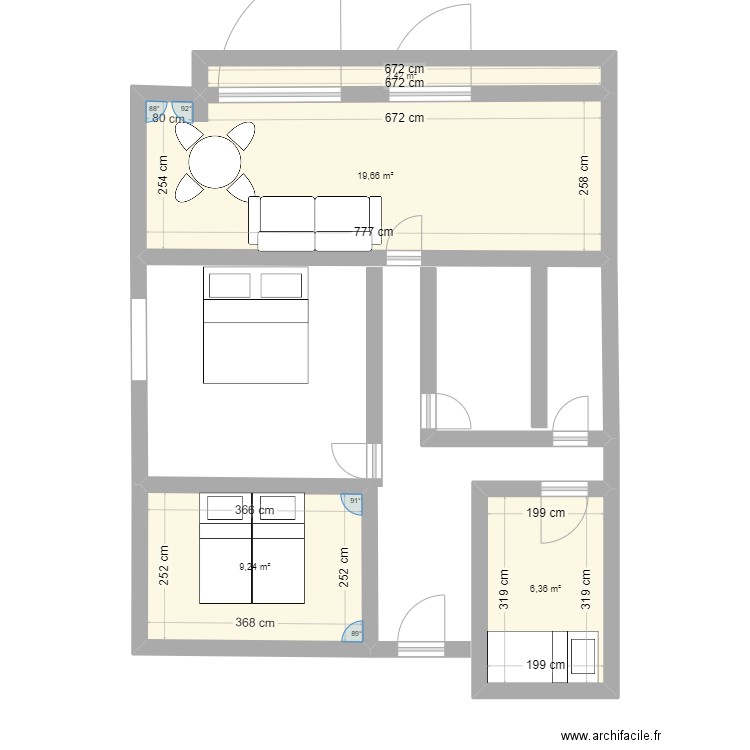 Courchevel. Plan de 4 pièces et 38 m2