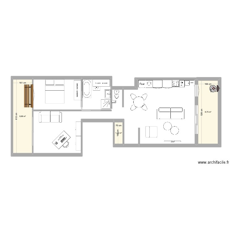 Plan Aubépine initial Suite parentale. Plan de 3 pièces et 20 m2