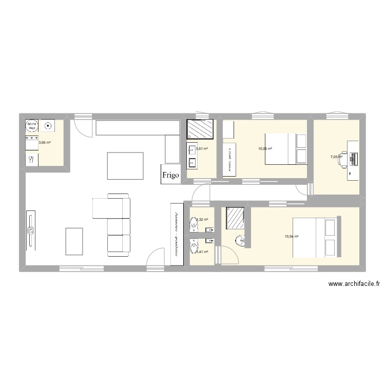 plan 1 sans garage. Plan de 7 pièces et 43 m2