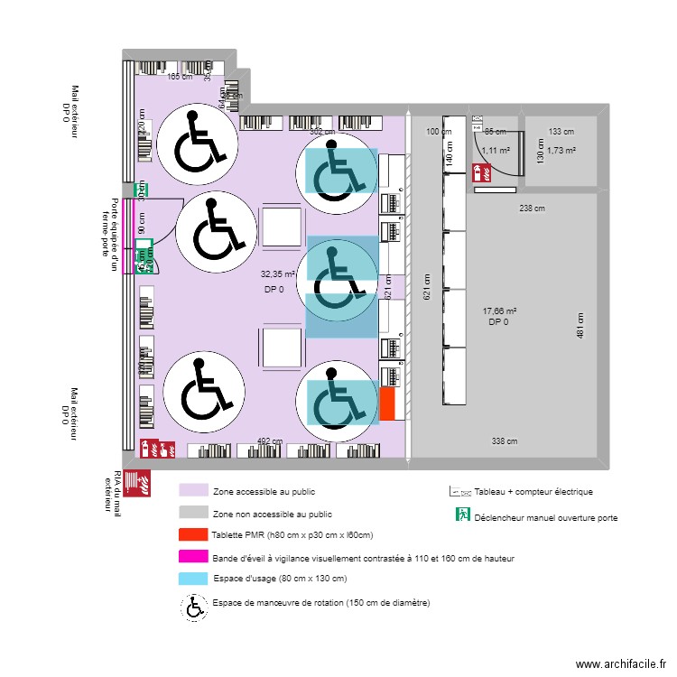 PHARMACIE HAUTS VALLONS APRES TRAVAUX ESPACES USAGE ET MANOEUVRE DE ROTATION. Plan de 4 pièces et 53 m2