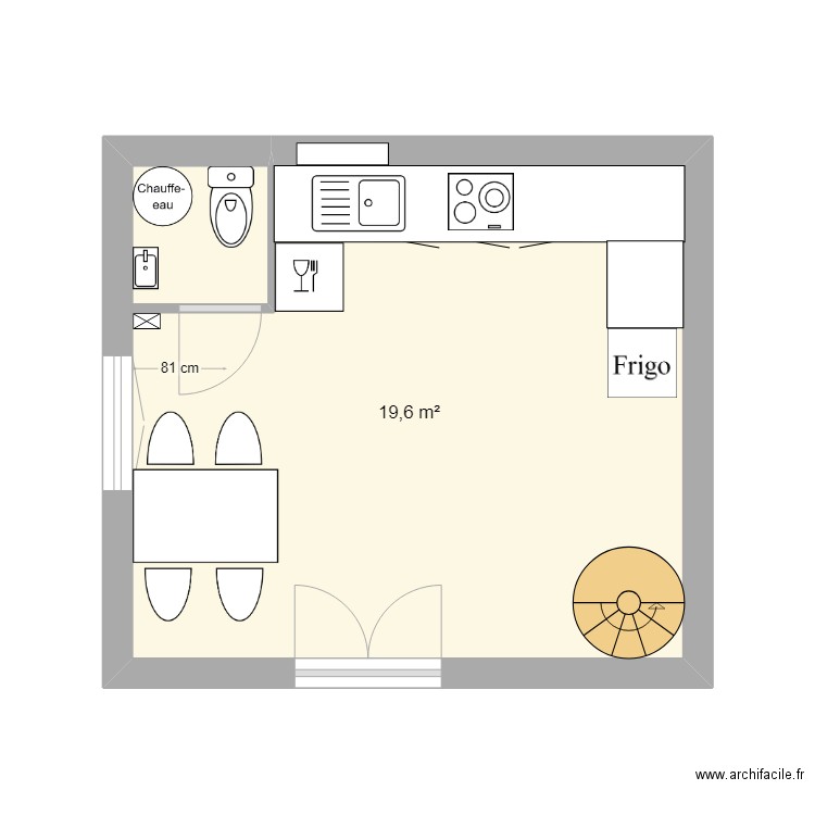 Bédarieux cuisine 3. Plan de 1 pièce et 20 m2