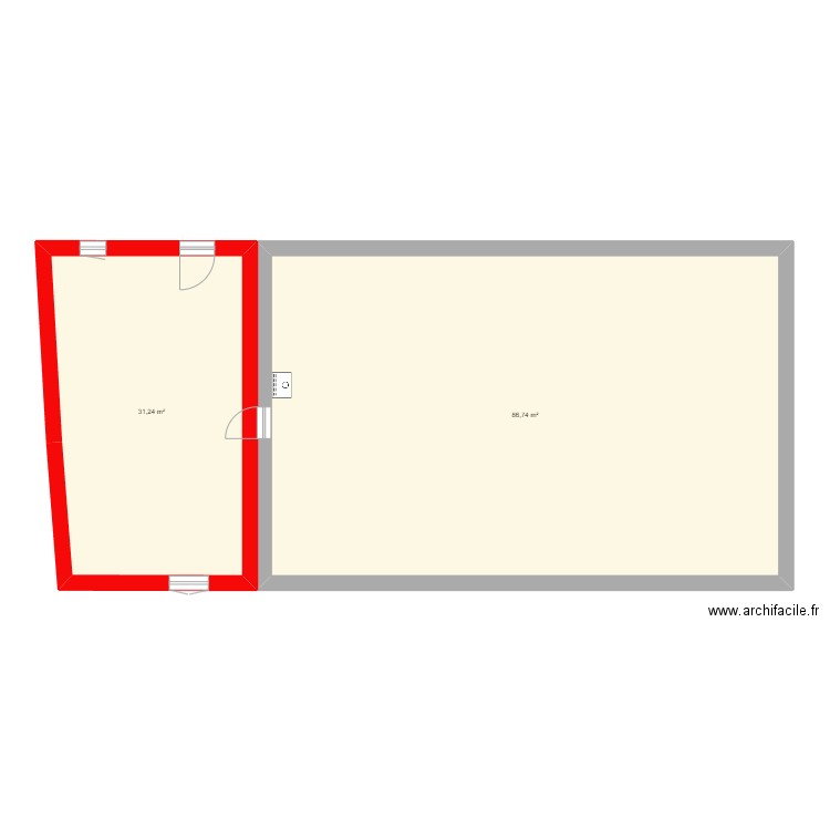 extension3. Plan de 2 pièces et 118 m2