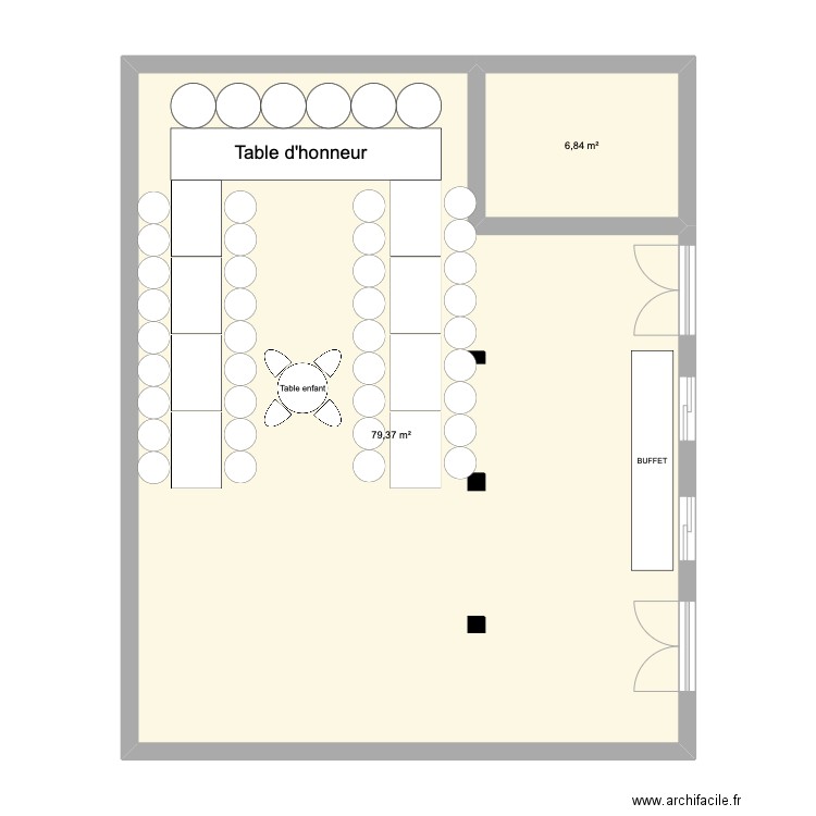 Plan de table mariage 2026. Plan de 2 pièces et 86 m2