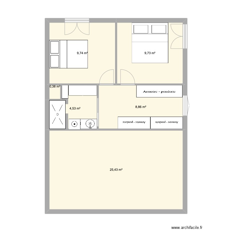 Appart 2e partie. Plan de 6 pièces et 59 m2