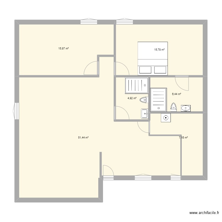 2èm2 . Plan de 6 pièces et 102 m2