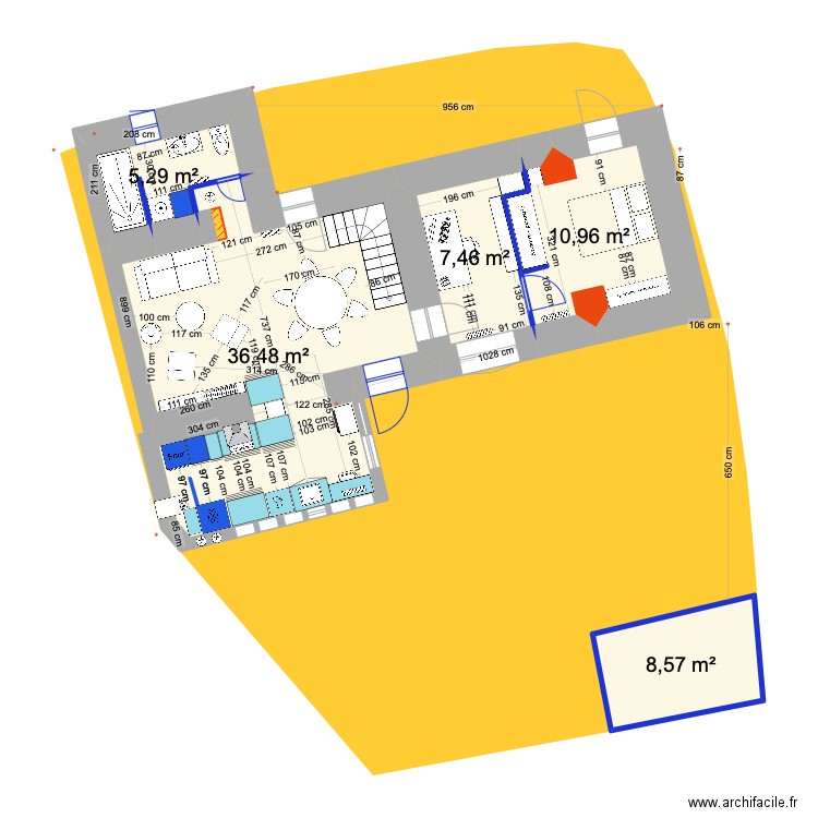 PRIEUX  RDC projet 1 suite parentale. Plan de 5 pièces et 69 m2